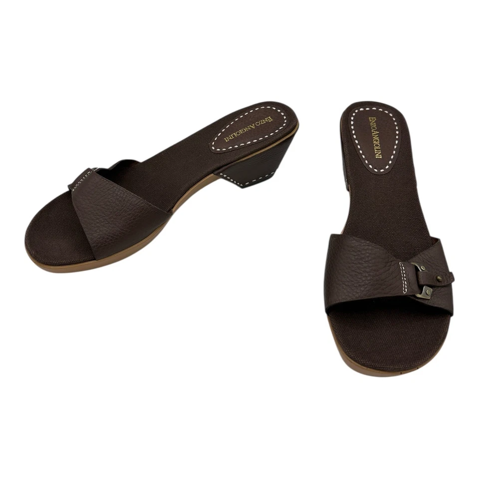 Sandalias de cuña Enzo Angiolini para mujer de cuero marrón talla 10M Foto 3 de 4