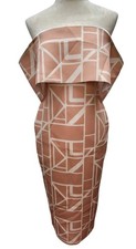 ASOS DESIGN Off Shoulder Midi Dress Peach Geometric Print Size 10 NWT