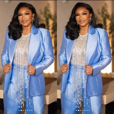 Silk Satin Women Suits Formal Party Prom Wedding Business Blazers Ladies Outfits