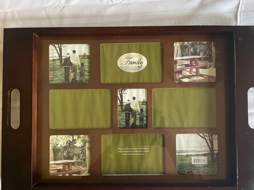 Family Photo Wood Serving Tray. Mahogany Finish. Glass Top. 22” x 13 3/4”x 1.5” - Image 2 of 4