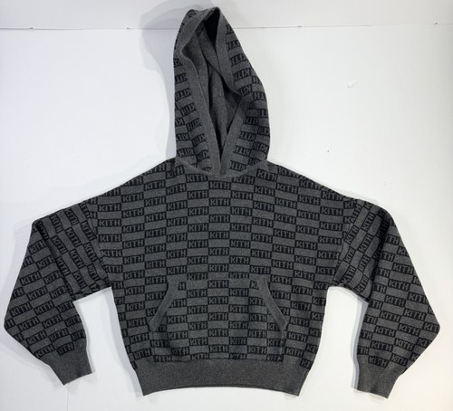 Kith Kids Youth Large Winter Classics 24 All Over Logo Knit Hoodie Gray