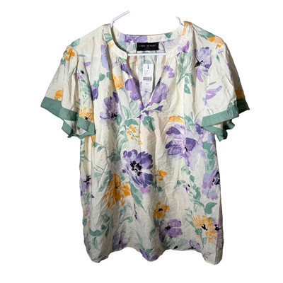 Lane Bryant Blouse Women's 14/16 Floral Short Sleeve Boho Watercolor Top NWT