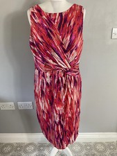 Monsoon red pink pencil dress gold effect faux wrap knot midi UK 16 Occasion