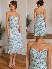 David Warren New York 14P Silk Ditsy Floral Midi Dress Ruffled Hem Feminine