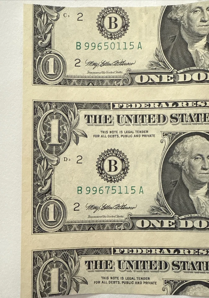 1995 $1- MISCUT/MISALIGNMENT NOT AN ERROR CUT FROM BEP ISSUED SHEET - Image 2 of 4