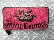 Y2K Vintage Juicy Couture Velour Wallet Hot Pink Barbie Zip Crown 2000s Classic