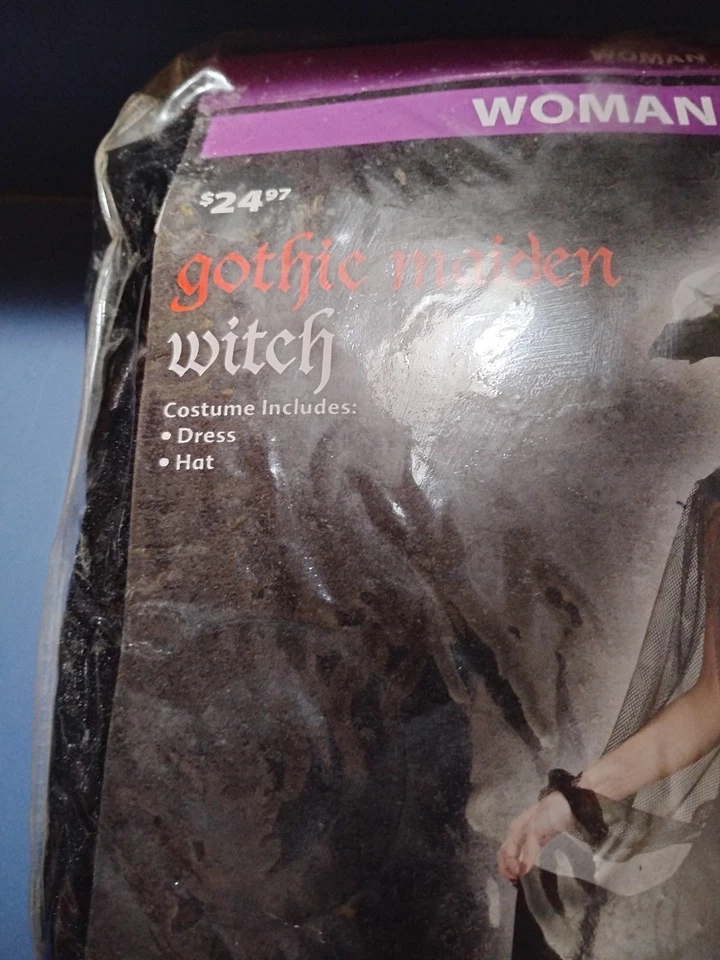 S/M Goth Maiden Witch Black Velvet Green Satin + Mesh (Dress Only) MSRP$49 - Image 3 of 4