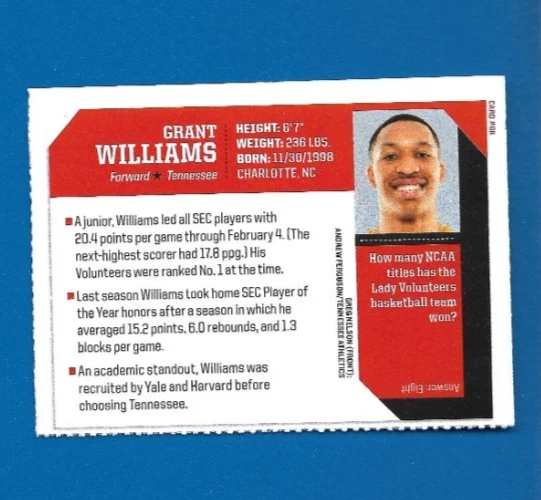 2019 SI for Kids Grant Williams Sports Illustrated RC, University Tennessee #811 - Image 2 of 2