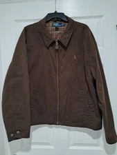 Polo Ralph Lauren Mens Harrington Jacket Size 2XL Cotton Brown Plaid Lined