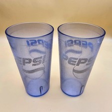 Vintage Pepsi Tumblers Set of 2 Blue/White Textured Reusable Drinkware