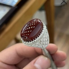 Artisan Red Yemeni Aqeeq Ring 925 Sterling Silver Ring