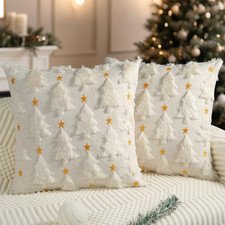 Christmas Pillow Covers 18 x 18 inch Set of 2 Cream White Christmas Tree Star Pi