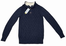 Cat Jack Boys Blue Knit Textured Mock Neck Button Up Sweater Size Large 12/14