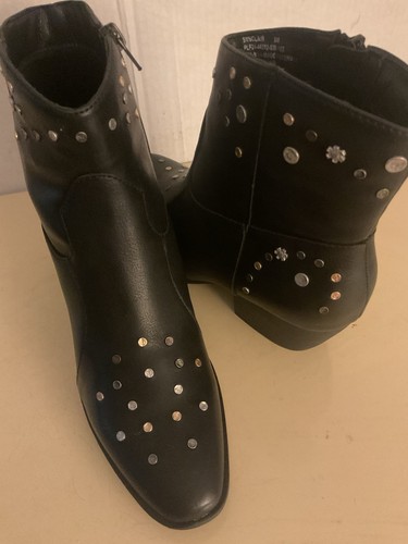 Frye And Co Women Black Cowboy Stud Faux Leather Synclair Heel Boots Size 8/ 39