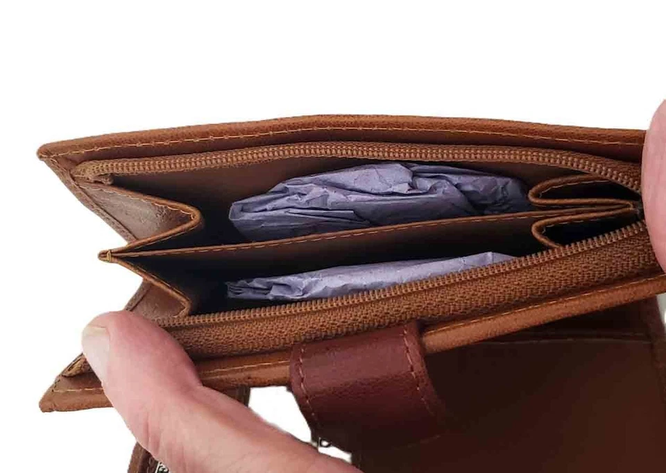 Rowallan of Scotland Tan Cognac Leather Wallet Multicompartment Unisex Bifold - Imagem 4 de 4