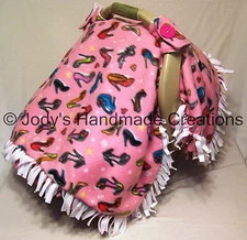 PINK FANCY SHOES FLEECE / INFANT / BABY CAR SEAT CANOPY / TENT/ COVER - HANDMADE