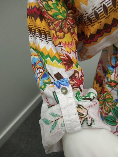 Women's Halston Plus Size 1X 100% Linen Top Vibrant Multi Floral Roll Tab Sleeve - Picture 7 of 8