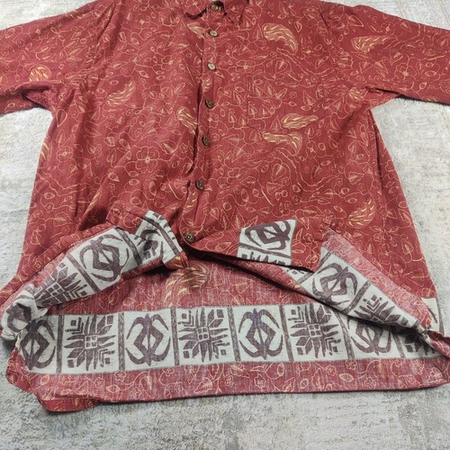 VTG St Johns Bay Shirt Mens size L Orange Linen Blend Palm Trees Hawaiian Camp - Picture 5 of 9