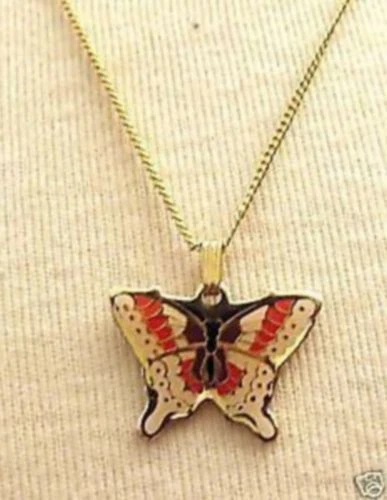 COLLIER CHAINE PENDENTIF SUPERBE PAPILLON EMAIL CLOISONNE BIJOU COULEUR OR *4819 - Photo 1/1