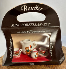 VTG W/Box Reutter Mini-Porcelain-Set Germany Dollhouse China 7 Piece Tea w/ Bear