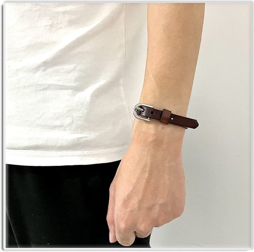 Herren Punk breit verstellbar Echtleder Gürtel Armband Manschette Armreif mit 2 Schnallen - Bild 21 von 21