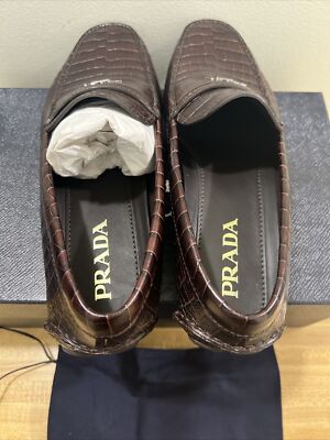 PRADA Tobacco Leather Croc Embossed Driving Shoe 2D2170 s-l400.jpg main image 4