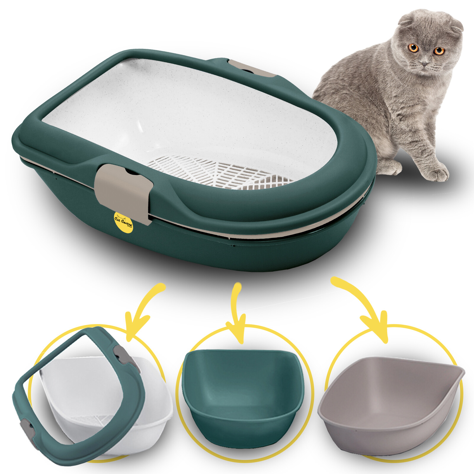CAT CENTRE Jumbo Sifting Open Cats Litter Tray Grey Green 59cm