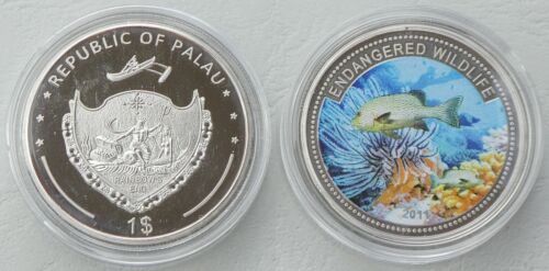 Palau 1 Dollar Color Coin 2011 Endangered Wildlife Copper Rockfish PP