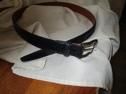 Bryant Park belt genuine exotic lizard belt navy blue nickel buckle 36 made usa