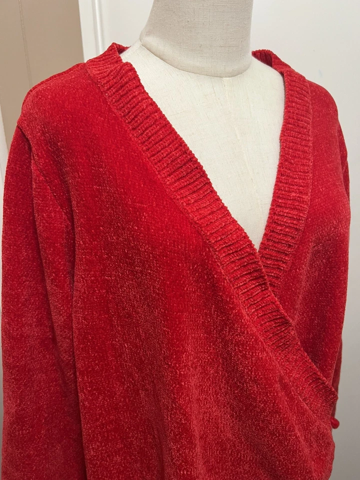 ELLOS WRAP ROJO BRILLANTE SUAVE SUÉTER MANGA LARGA TALLA 22/24 1X Foto 3 de 4