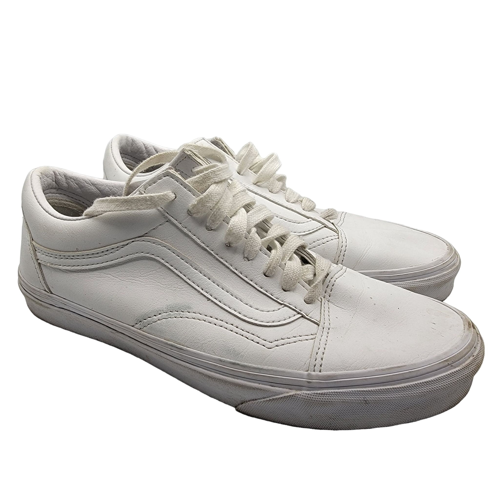 Vans Old Skool Womens Mens Triple White Leather Sneakers