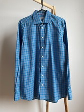 Eton Blue Checkered Contemporary Fit Dres Shirt Size 41/16