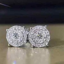 2Ct Round Cut Lab-Created Diamond Stud Earrings 14K White Gold Plated
