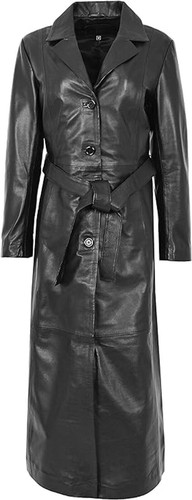 Leather Trench Coat Long Lambskin Genuine Women's Women Stylish Real Overcoat - Picture 2 of 21