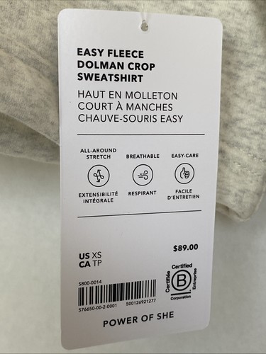 Felpa Athleta Crop donna XS grigia manica lunga pile nuova con etichetta $89 - Foto 2 di 7