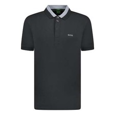 Image of Hugo Boss Stretch-Cotton Polo Shirt With 3D-Stripe Collar Black