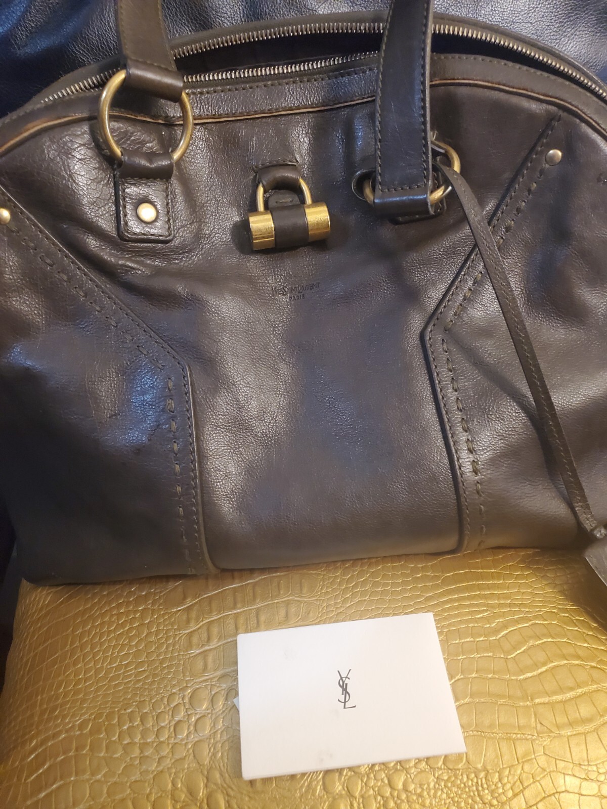 Borsa a tracolla Yves Saint Laurent in pelle verde oliva scuro militare autentica