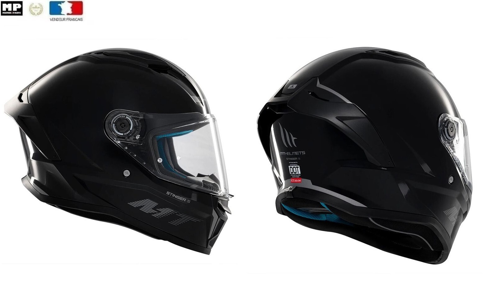 Casque intégral noir brillant MT Stinger idéal pour vos trajets quotidiens en scooter