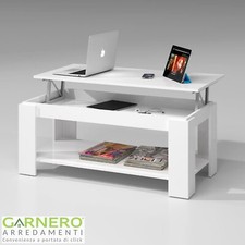 Tavolino salotto rialzo contenitore bianco elevabile design moderno CHARLOTTE