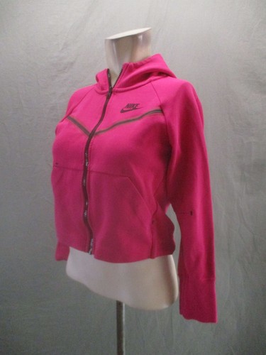 NIKE Size M Girls Pink Cotton Full Zip Stand Collar Pocket Athletic Jacket 562 - Picture 3 of 9