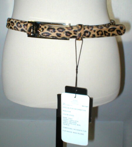 New Womens Designer Escada NWT $495 Leopard Belt Leather Logo Fur 70 27.5 XXS XS