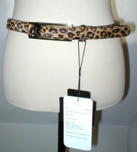 New Womens Designer Escada NWT $495 Leopard Belt Leather Logo Fur 70 27.5 XXS XS - Picture 1 of 11