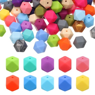 200Pcs Hexagonal Silicone Beads 14mm Geometric Focal Loose Beads Bulk 20 Color
