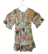 Z & L Dress Medium Floral Crochet Trim Back Tie with Tassels Bohemian Crochet