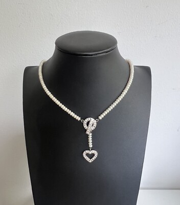 Vintage Nachlass Set Heide CZ Sterlingsilber Herz Barock Perlenkette 15,75''