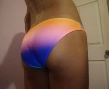 New Men's Sexy and Silky Rainbow Ombre Low Rise Bikini w/Contoured Pouch -Gay