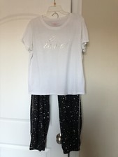 Victoria's Secret Lounge Black Pants White Short Sleeve Shirt Set M