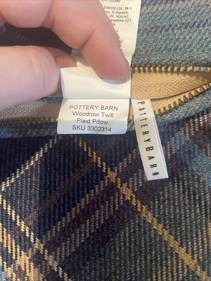 New with tags Pottery Barn Blue Woodrow Plaid Pillow Covers 22". Set Of 2! - Image 3 of 4