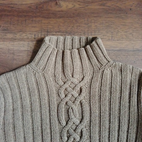 LL Bean Cable Knit Chunky Fisherman Sweater Women’s Lg Brown Roll-Hem Mock Neck - Picture 2 of 14