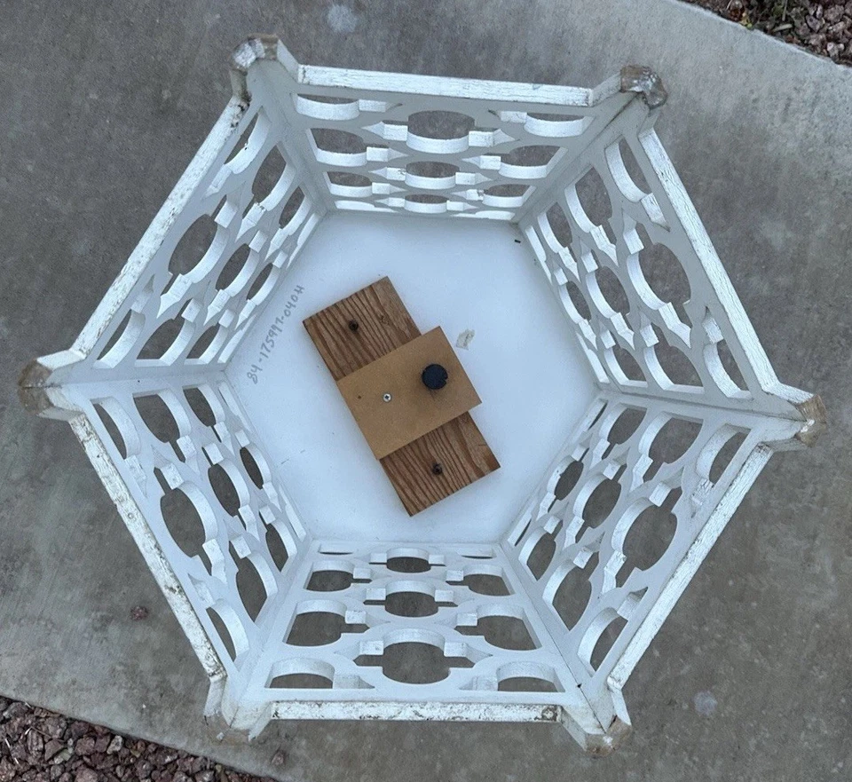 White Lattice Style Side Table Hexagonal Slightly Shabby Chic - Image 4 of 4